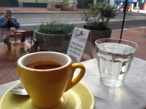 An espresson and water, like any civilized person would have.